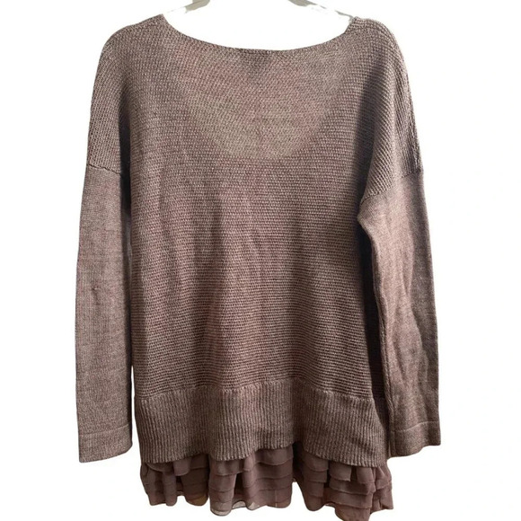 Soft Surrounding Brown Taupe Tunic Ruffle Botton Long Sleeve Sweater Size PL - Picture 3 of 8